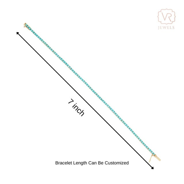 Modern Dainty Turquoise 3.11ct Gemstone Tennis Bracelet in 14k Solid Gold For Sale - Image 11 of 15