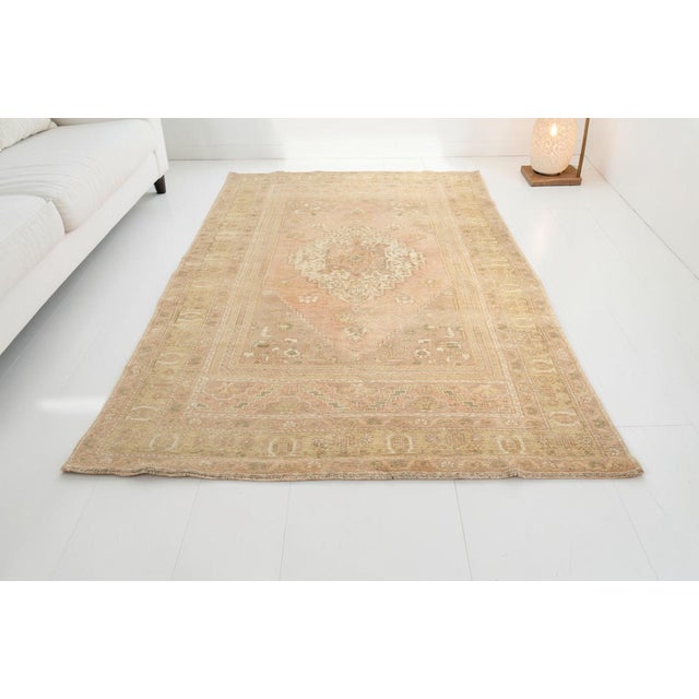 Turkish Vintage Muted Turkish Oushak Rug With Faded Blush Field and Neutrals For Sale - Image 3 of 10