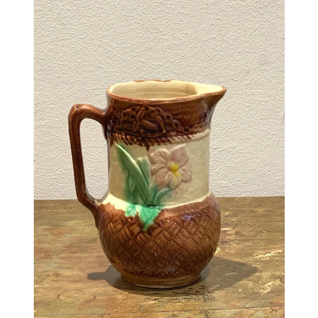 Ceramic Late 19th Century Majolica Pitcher With Flowers For Sale - Image 7 of 7