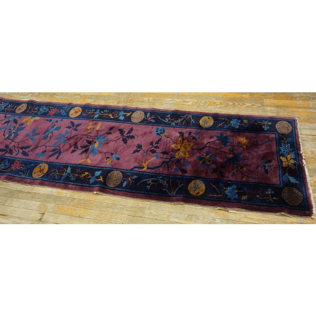 1920s 1920s Purple Floral Antique Chinese Art Deco Carpet 2'9" X 13'10" Handknotted Wool Rug Runner For Sale - Image 5 of 10