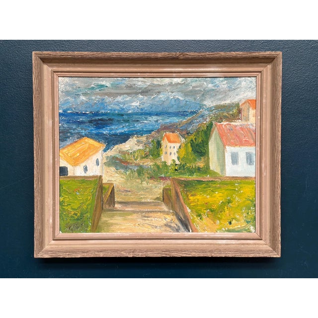 Original Swedish Oil on Panel – “Coastal Landscape with House” – Indistinctly Signed – Vintage & Framed – 40 × 48 cm...