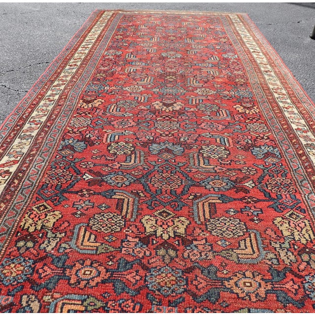 Textile Antique Persian Bidjar Runner With Red Field and Tribal Geometric Design For Sale - Image 7 of 12