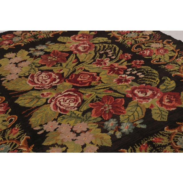 Rug & Kilim Vintage Bessarabian Kilim, Grand Rose Floral Bouquets Over Black - Rug & Kilim For Sale - Image 4 of 8