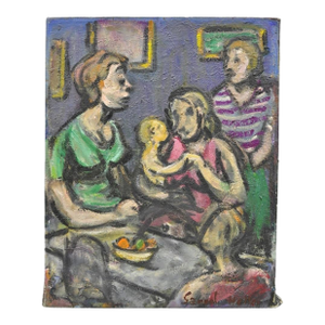 Vintage 1960s Samuel Heller "Women With Child" Oil on Canvas Painting, Signed