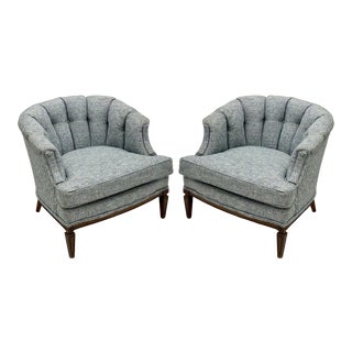 Mid-Century Blue Channel Back Club Chairs - a Pair For Sale