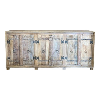 Rustic Wooden Six Door Sideboard For Sale