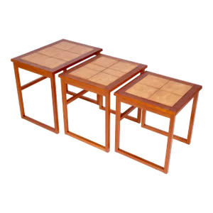 Mid Century Modern Danish Nesting Table With Tile Tops by Brdr. Furbo