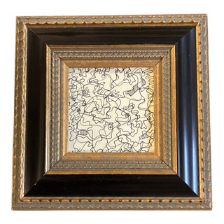 1980’s Original Vintage Wayne Cunningham Small Abstract Ink Drawing Framed For Sale