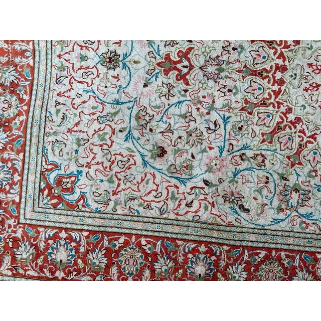 Small Vintage Silk Qom Rug, 2000s For Sale - Image 6 of 17
