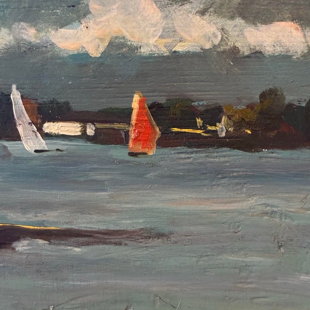 Vintage Seascape Art Oil Painting of Nautical Sailboats Venice Italy in a Gold Frame For Sale - Image 4 of 12