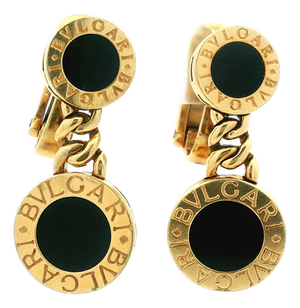1990s Pair of Bulgari Bvlgari 18k Gold Black Onyx Drop Clip Earrings