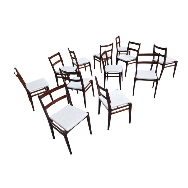 Mid-Century Modern Model 103 Chairs in Dark Wood and Grey Fabric by Melchiorre Bega for Cassina, 1960s, Set of 6 For Sale - Image 3 of 15