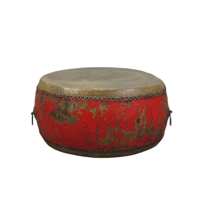 24” Inch Round Antique Chinese Red Drum For Sale In Greensboro - Image 6 of 6