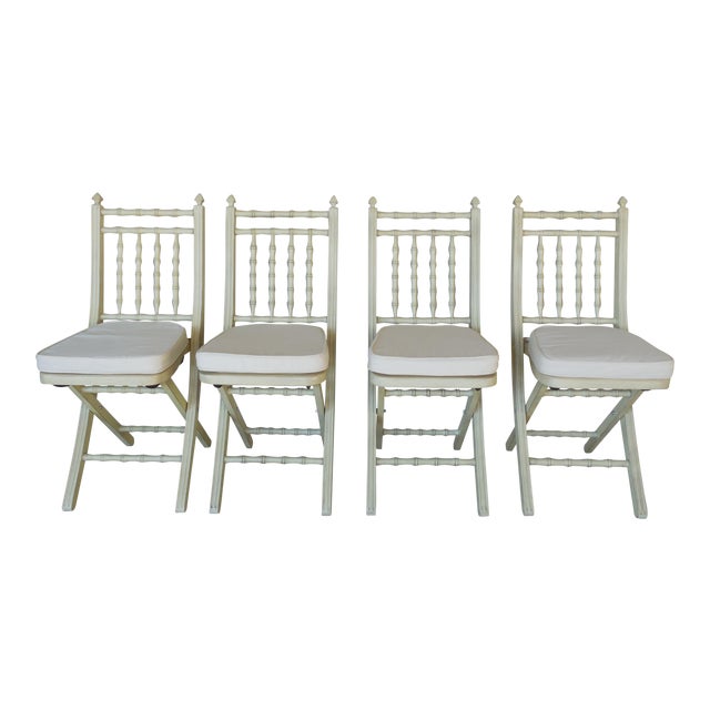 Faux Bamboo Hollywood Regency Cane Bottom Folding Chairs Set of 4