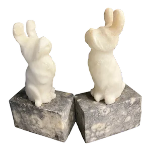 1960’s Italian Hand Carved Soft Stone Charming Terrier Dog Small Bookends- Set of 2