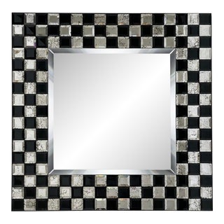 Black and Silver Checkerboard Design Beveled Glass Square Mirror For Sale
