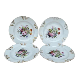 French Dessert Porcelain With Flowers Plates Circa 1880-Set of 4