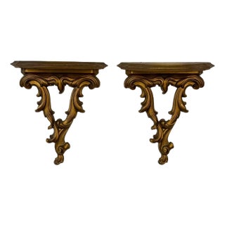 Vintage Hollywood Regency Baroque Gold Wall Shelf - A Pair For Sale