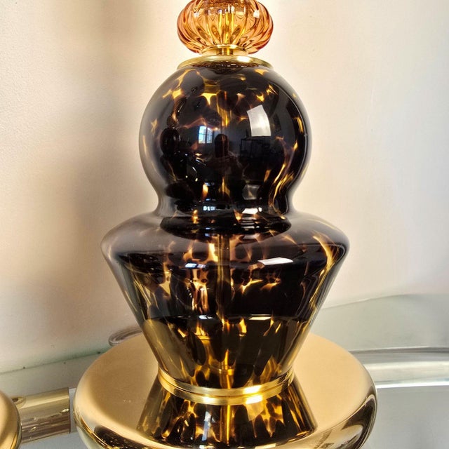 1990s Mid Century Modern Leopard Murano Glass Table Lamps - a Pair For Sale In Dallas - Image 6 of 10