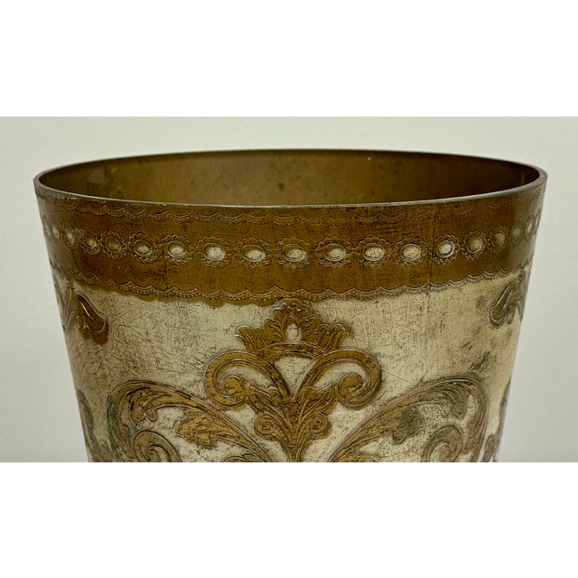Paper Vintage Mid 20th C Italian Florentine Wastebasket For Sale - Image 7 of 9