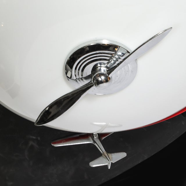 Art Deco Machine Age Milk Glass & Chrome Airplane Flush Mount For Sale In New York - Image 6 of 12