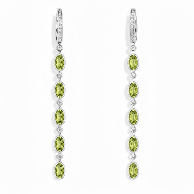 Hinged Hoop Peridot Drop Earrings. Elegant Huggie Hoop Earrings with Natural Peridot. Elegant long drop earrings with...