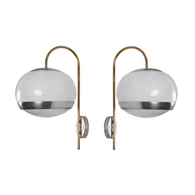 Italian Sconces in White Acrylic Glass and Brass from Stilux, 1970s, Set of 2 For Sale - Image 10 of 18