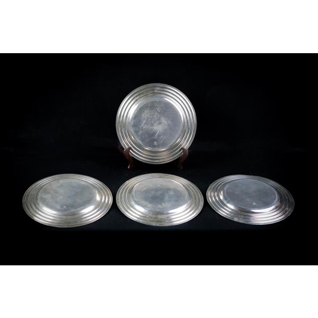 Art Deco Ocean Liner Normandie Presentation Plates in Silver-Plated Metal with Ondulations Pattern by Luc Lanel for Christofle, France, 1933 For Sale - Image 6 of 8