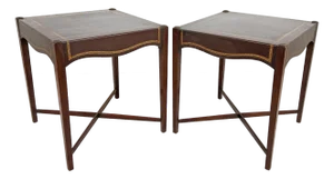 C. 1940s Regency Leather and Mahogany End Tables - A Pair