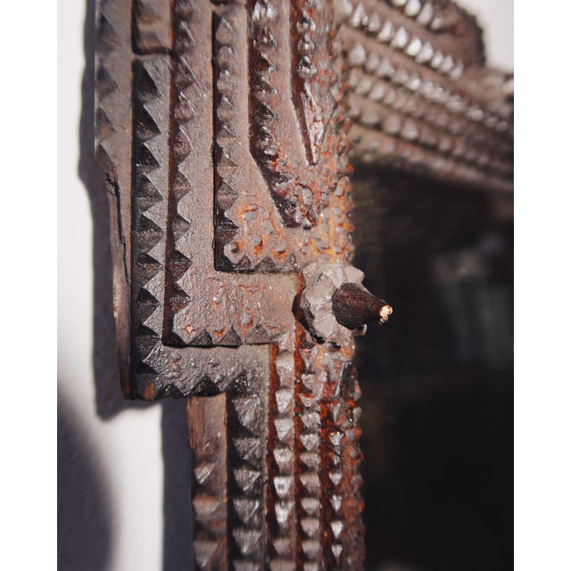 Antique Hand Carved Tramp Art Mirror, Late 19th Century For Sale - Image 13 of 18