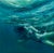 Dance by Elena Degenhardt | Oil on canvas Woman swimming underwater in shades of blue. For Sale