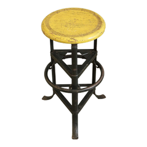 American Factory Stool With Yellow Wooden Seat