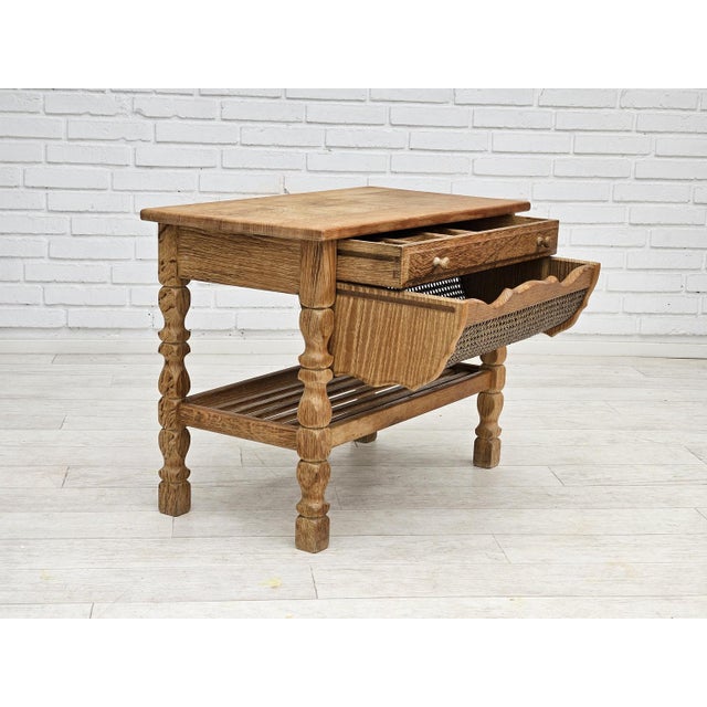 1970s, Scandinavian solid oak wood sewing table with drawers. Original very good condition: no smells, no stains. Solid...