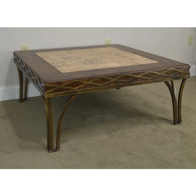 Iron Square Coffee Table With Cork & Tessellated Travertine Top For Sale - Image 12 of 13