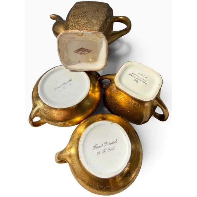 Late 20th Century Late 20th Century Wheeling Decorating Co. 22k Gold Doves, Roses & Daisies 4-Piece Tea & Coffee Service - Set of 4 For Sale - Image 5 of 7