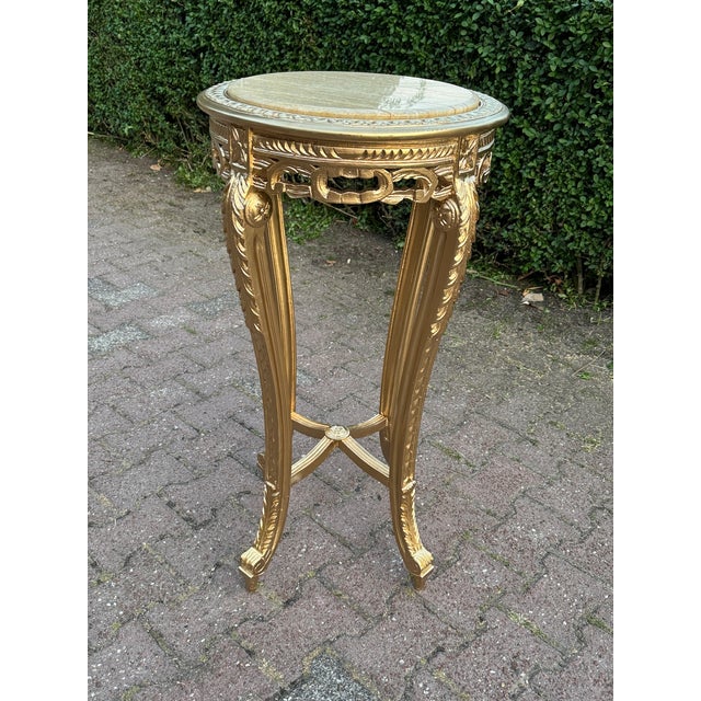 1970s French Louis XVI Gold Beech Marble Side Table For Sale - Image 6 of 10
