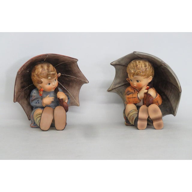 Mid-Century Modern Goebel W Germany Hummel Large Figurines Pair of 2 Umbrella Girl and Boy 5207b For Sale - Image 3 of 16