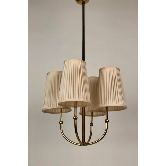 1930s 4-Arm Chandelier in Brass with Silk Shades, Austria, 1930s For Sale - Image 5 of 17