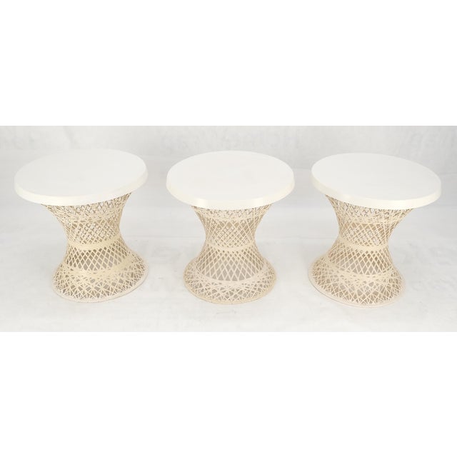 Set 3 Spun Fiberglass Molded Stone Textured 21" Round Top End Side Table Woodard For Sale - Image 9 of 16