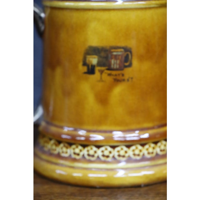 Antique-Style Yellow Ceramic Tankard With Illustrated Drinking Verse and Silver-Tone Handle For Sale - Image 10 of 13