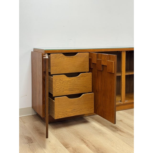 Vintage Buffet Lane Staccato Brutalist MCM Sideboard Collectible Glass Top For Sale - Image 14 of 17