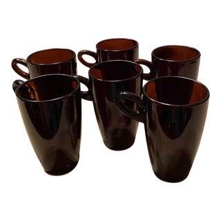 Amber/Sepia Glass Coffee & Tea Mugs, Set of 6, Brand New, Contemporary & Traditional For Sale