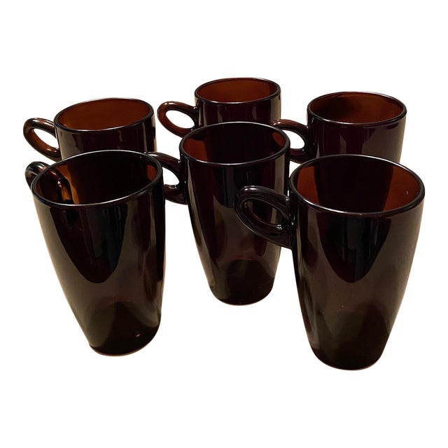 Amber/Sepia Glass Coffee & Tea Mugs, Set of 6, Brand New, Contemporary & Traditional For Sale