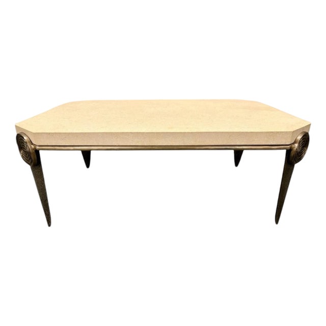 Tom Corbin Bronze and Limestone Cocktail Table For Sale