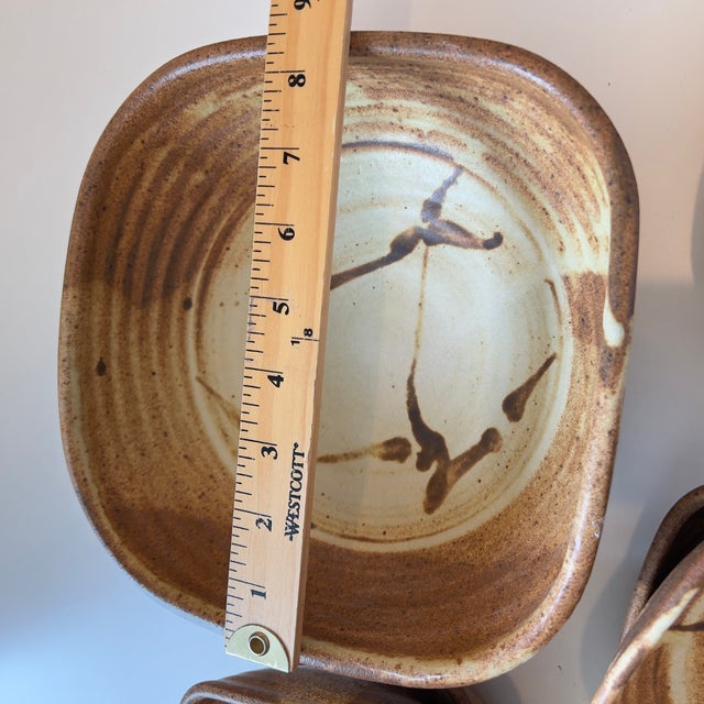 Vintage Handcrafted Studio Pottery Serving Bowls in Warm Brown Glaze, Signed Skul, Set of 7 For Sale - Image 14 of 15