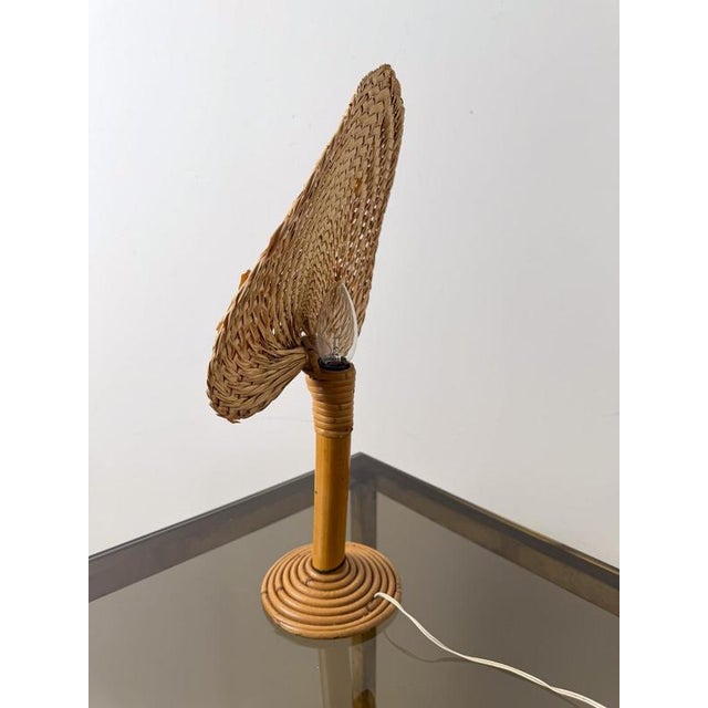 Italian Bamboo, Cane and Rattan Table Lamp with Fan-Shaped Shade in the style of Ingo Maurer, 1960s For Sale - Image 10 of 18