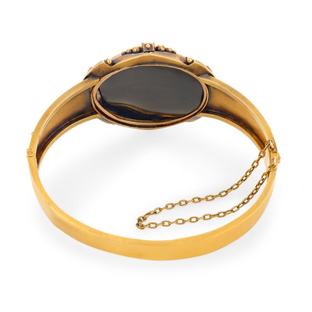 Early 20th Century Early 20th Century Victorian Emerald Pearl 18k Yellow Gold Bangle For Sale - Image 5 of 5