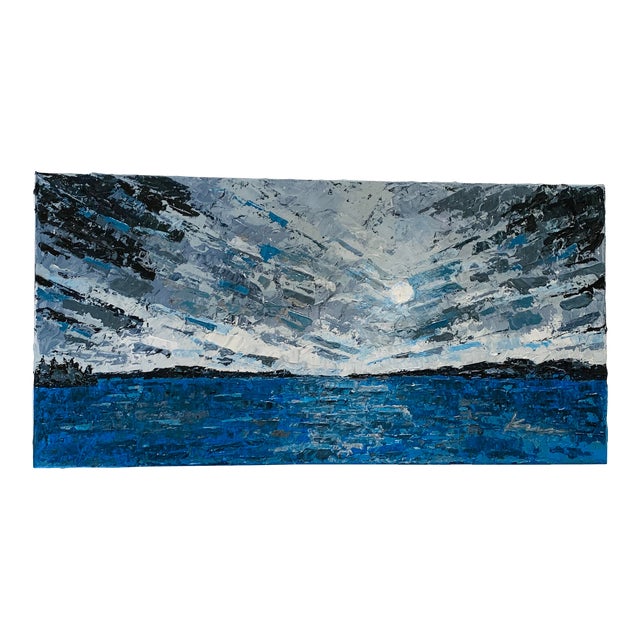 "Blue Moon Isle" Palette Knife Abstract Oil Painting For Sale