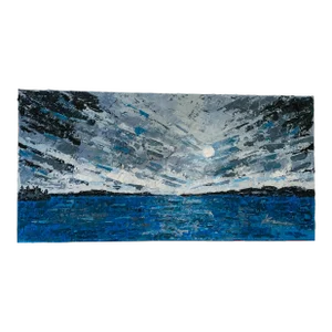 "Blue Moon Isle" Palette Knife Abstract Oil Painting