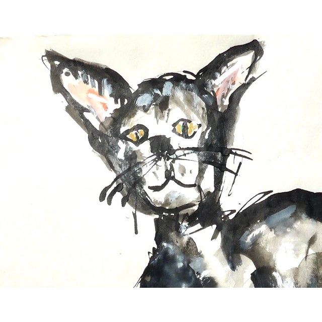 Contemporary Martha Holden "Black Cat" Contemporary Ink Drawing For Sale - Image 3 of 6